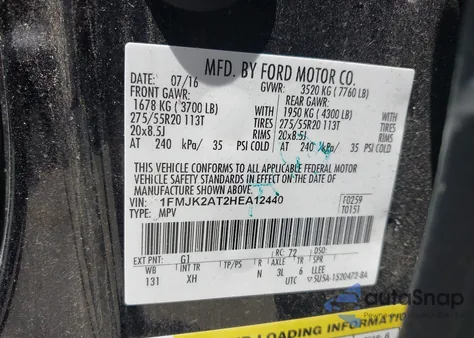 2017 Ford Expedition El Limited из США, поврежденный, VIN 1FMJK2AT2HEA12440